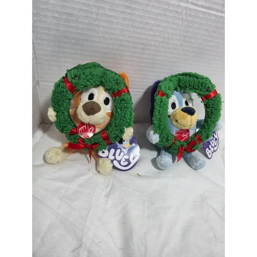 Bluey & Bingo Plush Lot Christmas Wreath Lights Up Backpack Bag Clip New Holiday
